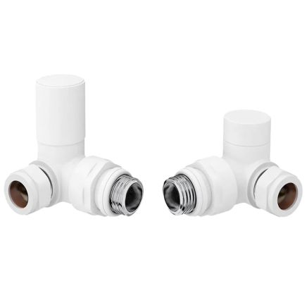 Round White Corner Pair of Radiator Valves