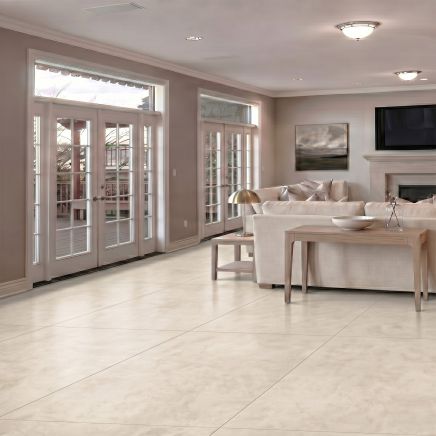 Zenia Arena Beige Concrete Porcelain Tile 600x1200mm roomset