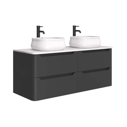 Ellis Wall Hung 1200mm Vanity Unit in Matt Black with White Worktop
