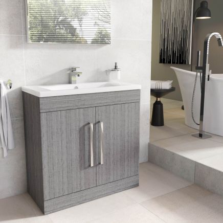 Nante Grey Ash Floor Standing Vanity Unit with Ceramic Basin 800mm
