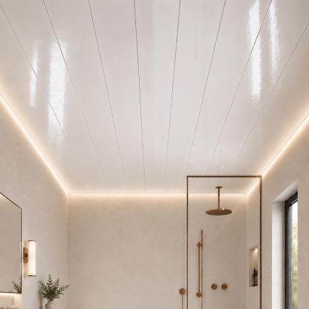 Pristina Gloss White Waterproof PVC Ceiling Panel 2700x250mm (Pack of 4)