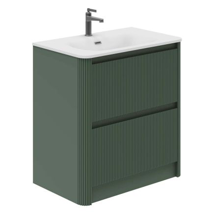 800mm Wish Ribbed Floorstanding Vanity Unit with Drawers in Green with White Basin