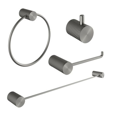 Moray Gunmetal 4-Piece Knurled Bathroom Accessory Set