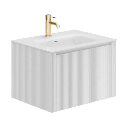 Bryce 600mm Ribbed White Wall Hung Vanity Unit with Matt White Resin Basin