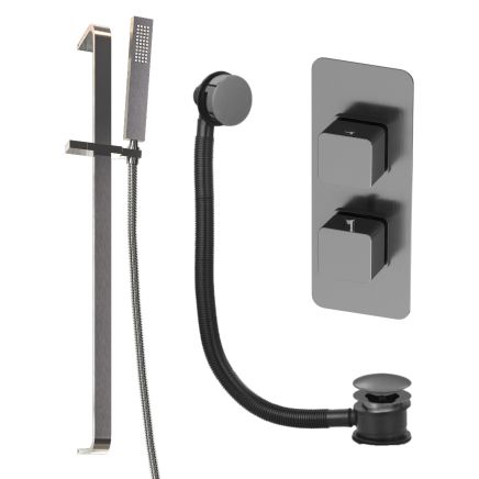 Liva Gunmetal Dual Outlet Shower Pack with Slider Rail & Overflow Bath Filler
