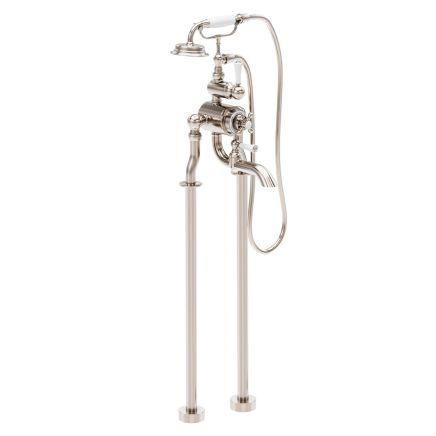 Warwick Brushed Nickel Thermostatic Traditional Bath Shower Mixer Tap on Standpipes