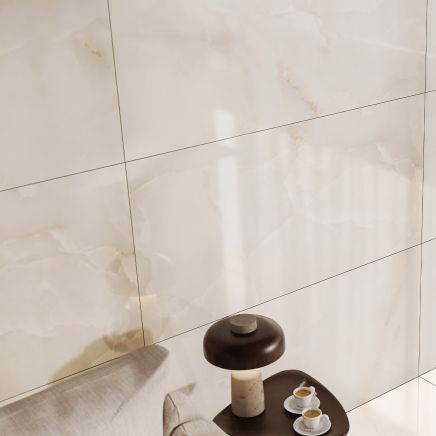 Manila White Gloss Onyx Porcelain Tile - 1200x600mm