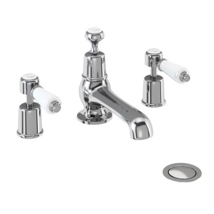 Burlington Kensington Chrome 3 Tap Hole Basin Tap with Pop-Up Waste