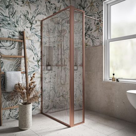 Amien Brushed Bronze Fluted Glass Pivot Return Panel 300mm