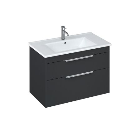 Britton Shoreditch Matt Grey Double Drawer Wall Hung Vanity Unit with Square Basin 850mm