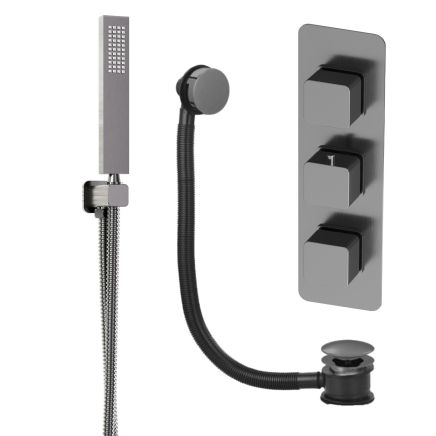 Liva Gunmetal Triple Control Shower Pack with Shower Handset & Overflow Bath Filler