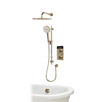 Aqualisa S2 Brushed Gold Smart Digital Shower Dual Outlet (Slide Rail Kit with Bath Filler and Fixed Wall Head) HP/Combi