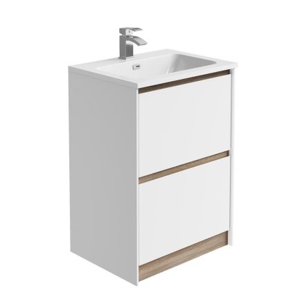 Newbury Floor Standing Vanity Unit in Matt White & Sawn Oak - 600mm