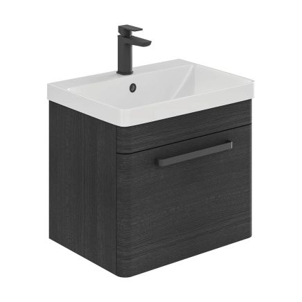 Esk Black Wall Hung Vanity Unit and Basin with Black Handles 500mm