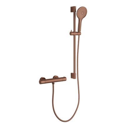 Aden Round Exposed Thermostatic Bar Valve & Slide Rail Brushed Bronze Shower Kit