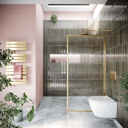 Amien Brushed Gold Framed Fluted Glass Shower Screen
