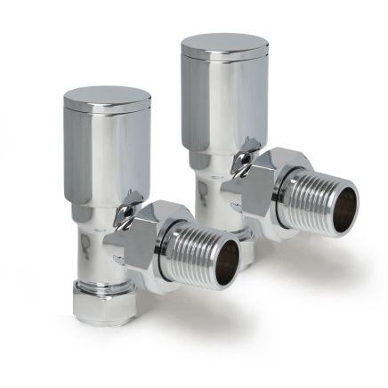Round Chrome Angled Pair of Radiator Valves