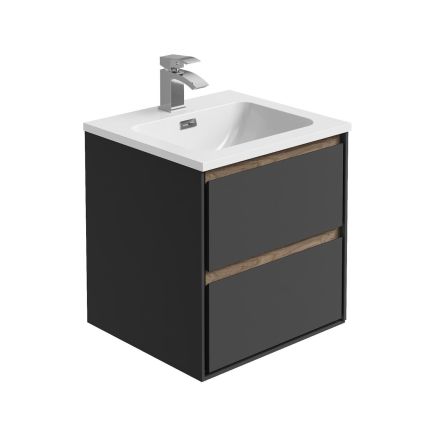 Newbury Wall Hung Vanity Unit in Matt Black & Sawn Oak - 500mm
