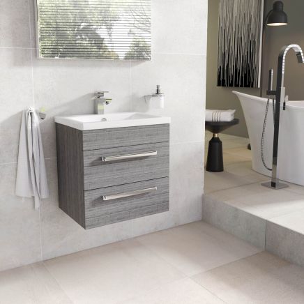 Nante Grey Ash Wall Hung Vanity Unit with Ceramic Basin 515mm