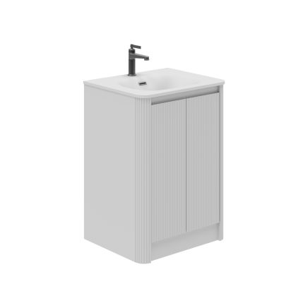 Wish Ribbed Floorstanding Vanity Unit with Doors in White with Ceramic Basin