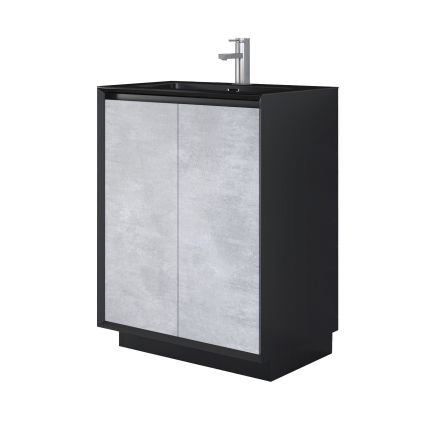Snowdon Black and Concrete Floor Standing Vanity Unit with Black Basin 600mm