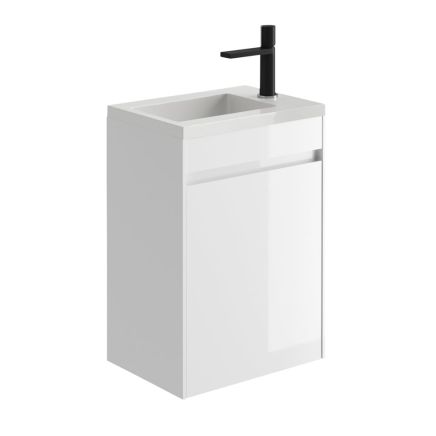 Odion Gloss White Wall Hung Cloakroom Vanity Unit with Resin Basin 440mm