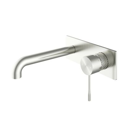 Moray Brushed Nickel wall mounted basin tap featuring a textured knurled detailing