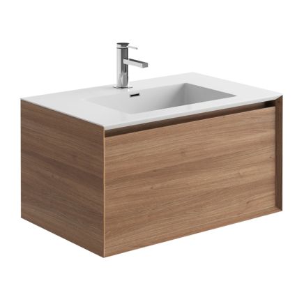 Snowdon Natural Oak Wall Hung Vanity Unit with White Basin 750mm