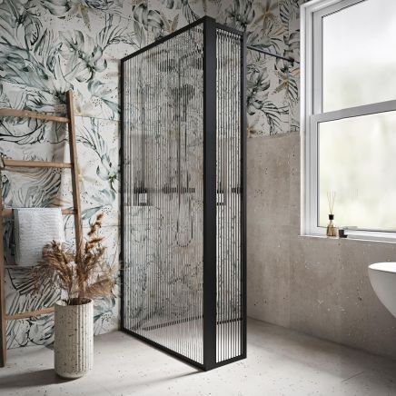Amien Matt Black Fluted Glass Pivot Return Panel 300mm