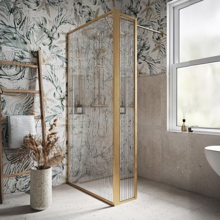 Amien Brushed Gold Fluted Glass Pivot Return Panel 300mm