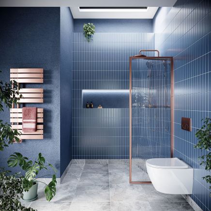 Amien Brushed Bronze Framed Fluted Glass Shower Screen - 680mm