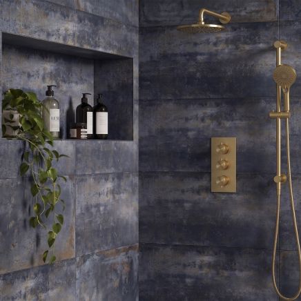 Metallica Royal Blue Lappato Porcelain Tile 300x600mm 210741 roomset