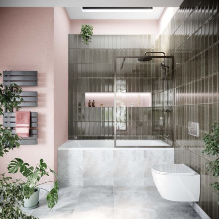 Amien Gunmetal Clear Glass Bath Screen 1500x800mm