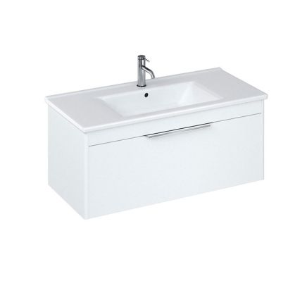 Britton Shoreditch Matt White Double Drawer Wall Hung Vanity Unit with Square Basin 850mm