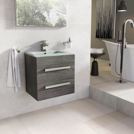 Nante Dark Elm Wall Hung Vanity Unit with Glass Basin 515mm