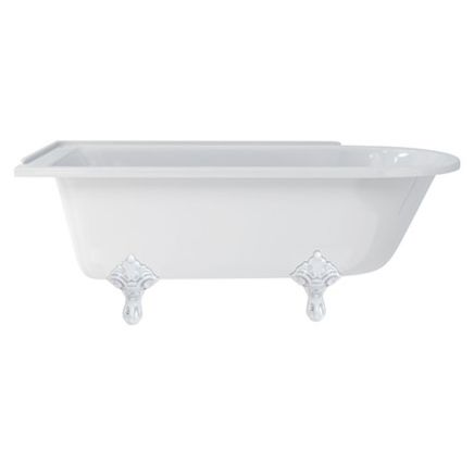 Burlington Hampton Left Handed Showering Bath with White Traditional Standard Feet 1700mm