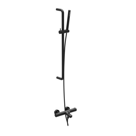 Elora Matt Black Round Thermostatic Bath Shower Mixer With Slide Rail Kit