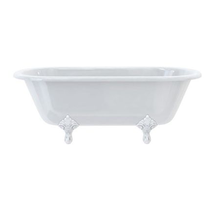 white roll top edge double ended bath with white traditional feet