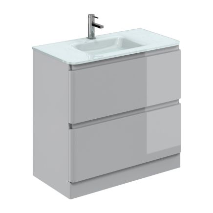 Neon Gloss Light Grey Floor Standing Vanity Unit with Opal Glass Basin 900mm
