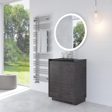 Snowdon 600mm Floor Standing Vanity Unit with Black Basin in Leached Oak