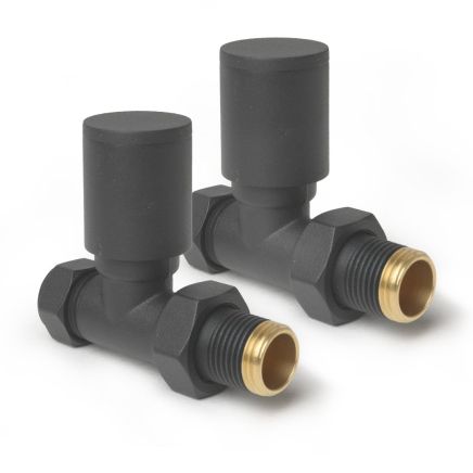 Round Anthracite Straight Pair of Radiator Valves