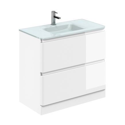 Neon Gloss White Floor Standing Vanity Unit with Opal Glass Basin 900mm