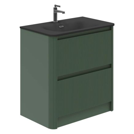 800mm Wish Ribbed Floorstanding Vanity Unit with Drawers in Green with Black Basin