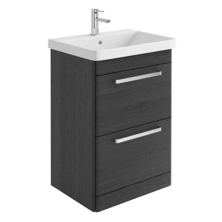 Esk Black Floor Standing Vanity Unit and Basin with Chrome Handles 500mm