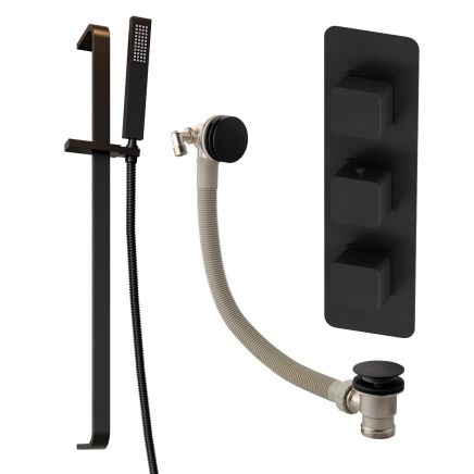 Liva Matt Black Triple Control Shower Pack with Slider Rail & Overflow Bath Filler