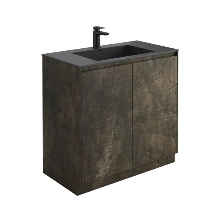 Odion Metallic Floor Standing Vanity Unit with Black Basin 900mm