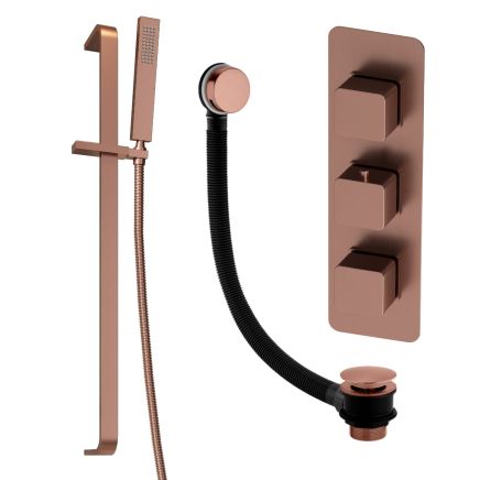 Liva Brushed Bronze Triple Control Shower Pack with Slider Rail & Overflow Bath Filler