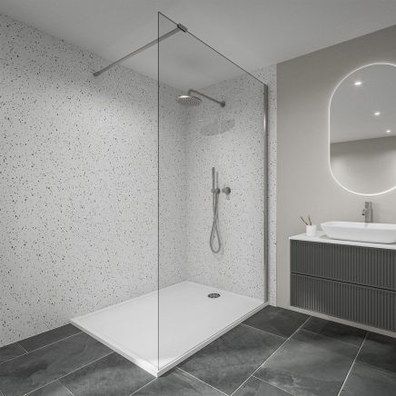 Vero Terrazzo Confetti Waterproof Tongue & Groove Shower Wall Panel 2420x600mm