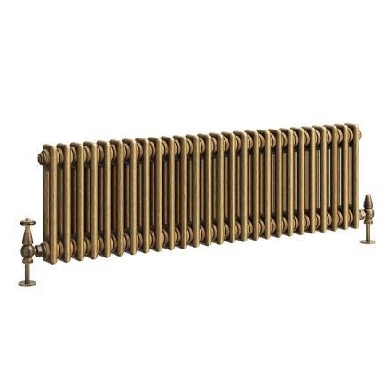 Clement Antique Brass Double Horizontal Column Radiator - 300x1190mm