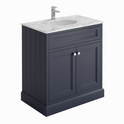 Richmond Midnight Grey Floor Standing Traditional Vanity Unit with White Marble Top 800mm